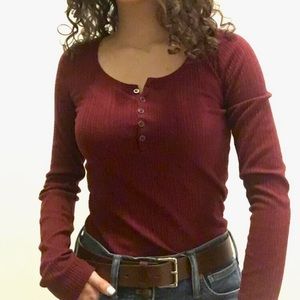Dark red burgundy button Henley